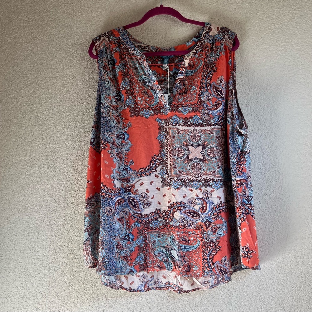 NWT Fleur Bleue Bandana Print Patchwork Sleeveless Top, size 3X